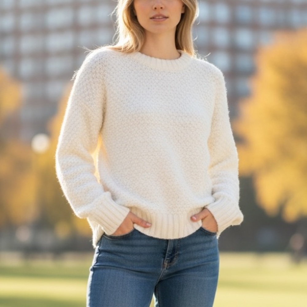 Banana Republic Women’s Cream Italian Wool Alpaca Crew Neck Sweater Sz‎ L Luxury